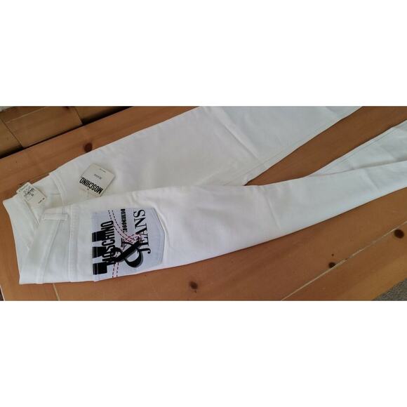 Vintage Moschino Jeans White Denim Pants Pocket Embroidery Italy Rare 90s sz 34